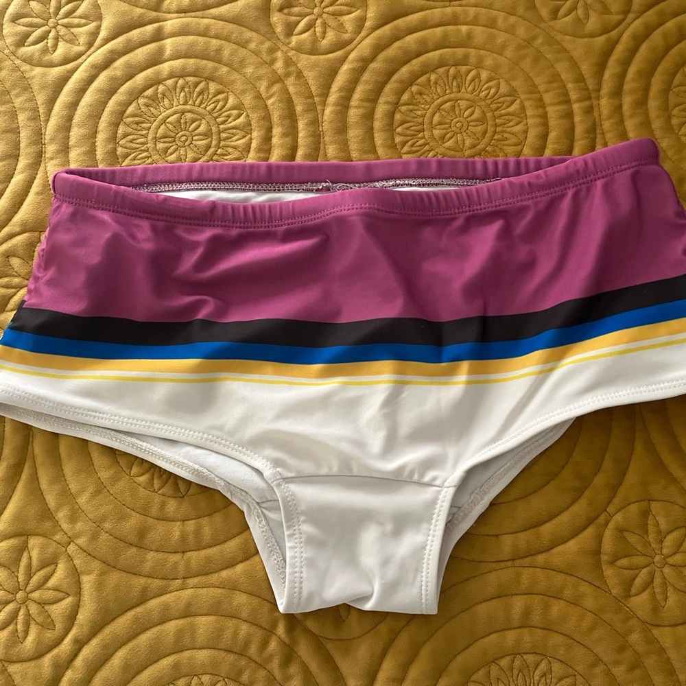 Men's White Swim Briefs with Pink & Blue Stripe